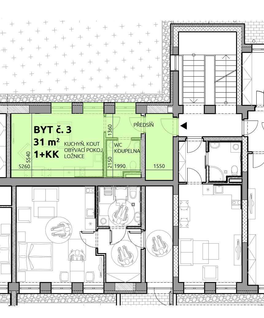 Půdorys bytu č. 3
