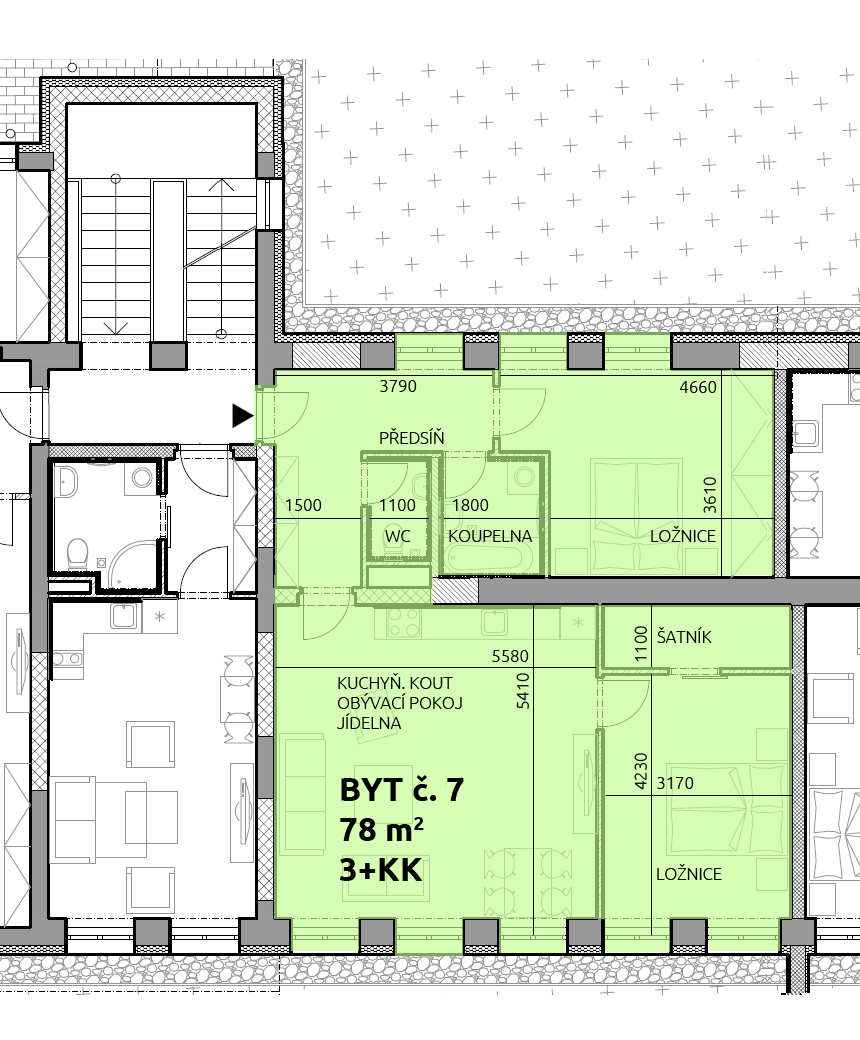 Půdorys bytu č. 7
